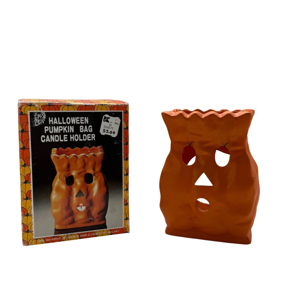 Vintage Halloween‎ Pumpkin Bag Candle Holder Kmart with Original Box Retro